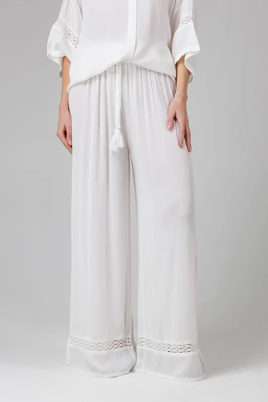 Crinkle Trim Elasticated Drawstring Waist Wide Leg Trousers - French Connection