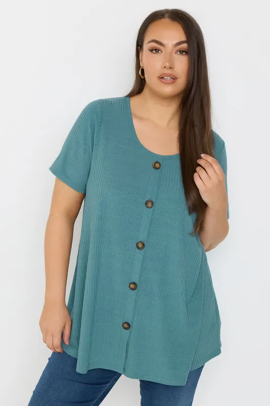Button Front Ribbed Swing Top - Yours