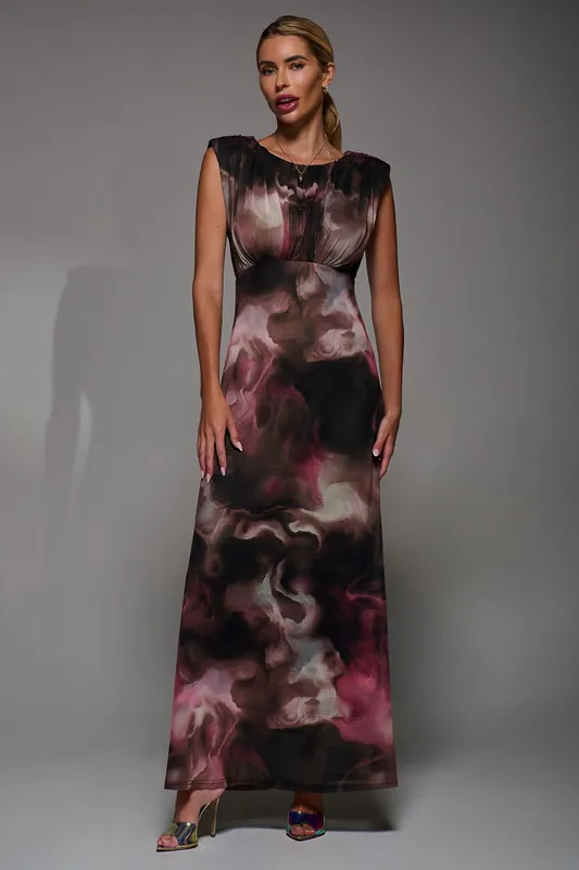 Slash Neck Fit & Flare Mesh Maxi Dress - Jolie Moi