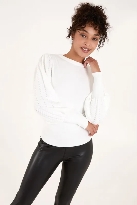 Balloon Sleeve Knit Jumper - Blue Vanilla