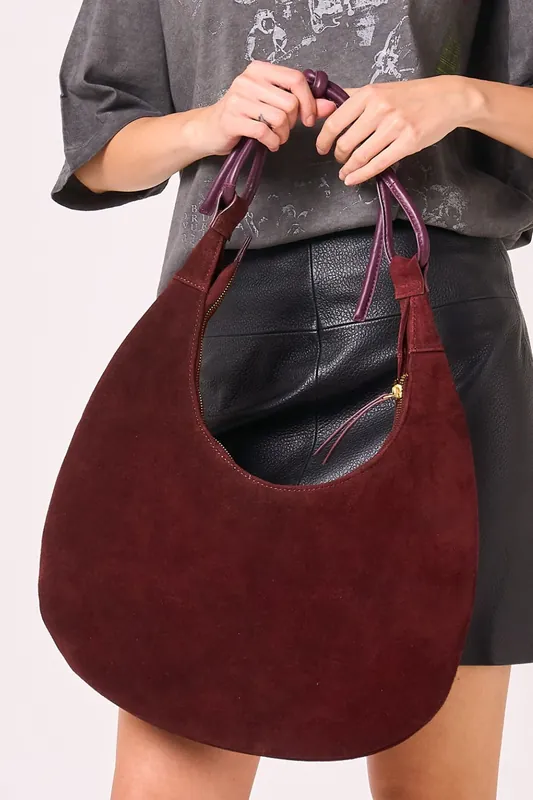 Barneys Originals Real Suede Burgundy Shoulder Bag