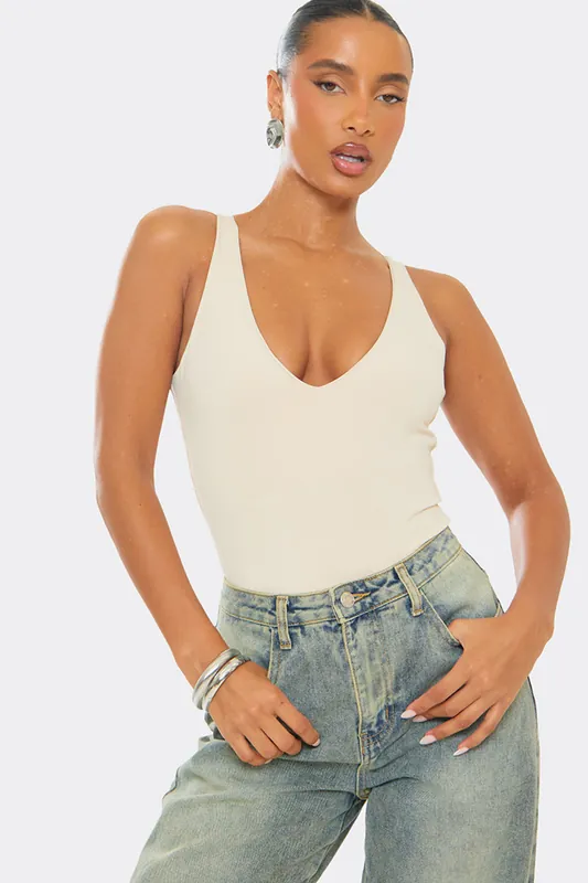 Sculpted Sleeveless Plunging Neckline Bodysuit - EGO