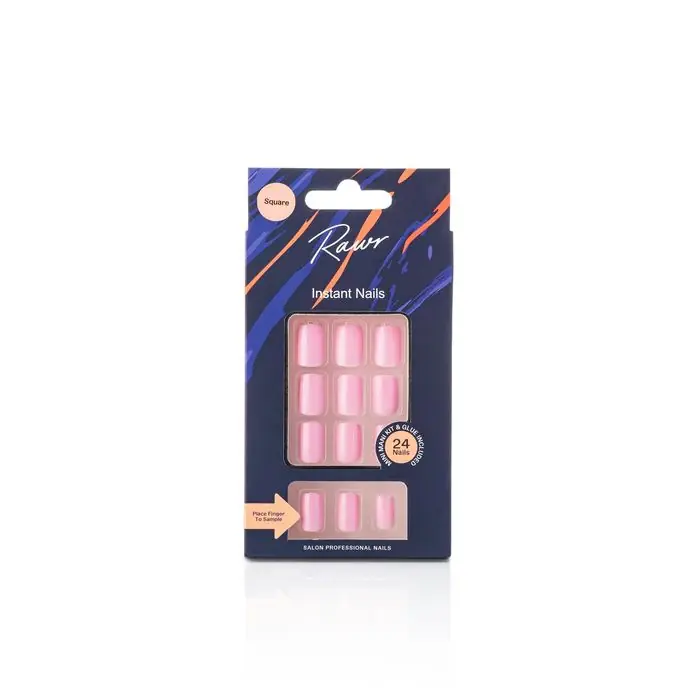 Rawr Stick On Nails Glossy Pink Square - Rawr Beauty