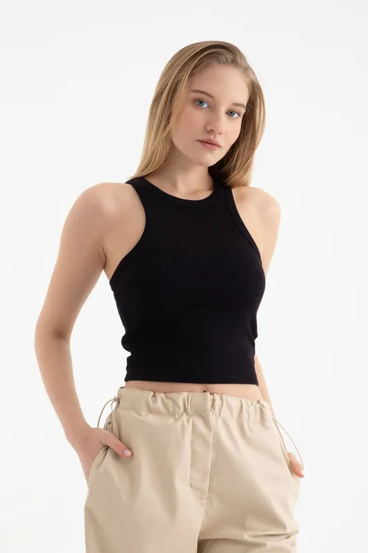 Halter Neck Ribbed Sleeveless Blouse - Hiccup