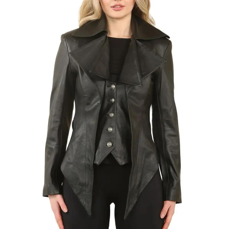Gothic Mid-Length Edwardian Leather Jacket