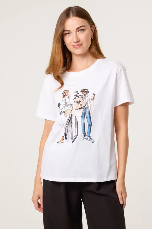 Ivory Stylish Graphic Illustration T-Shirt