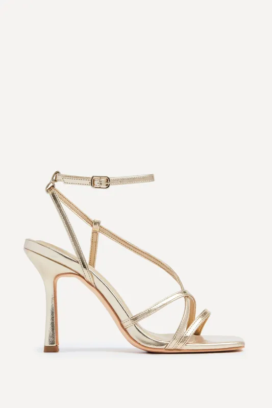 Havana Gold Faux Leather Strappy Heeled Sandal - Linzi
