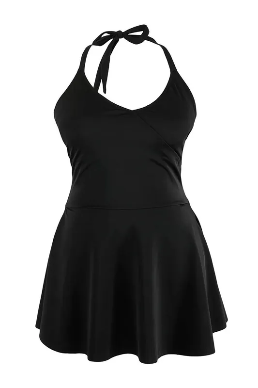 Halterneck Wrap Detail Flared Swim Dress - WOVCOR