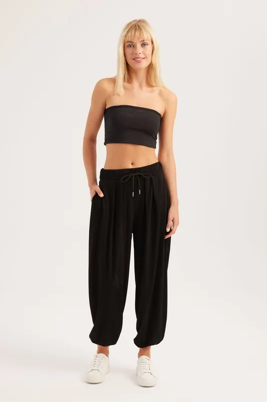 Woven High Waist Pleated Drawstring Joggers - Hiccup