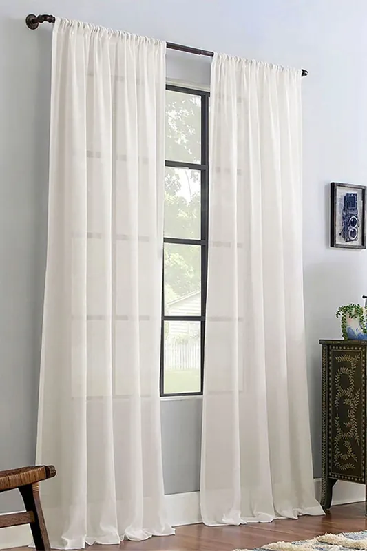 2 Panels Ivory White Rod Pocket Voile Panel Sheer Curtains for Bedroom Living Room, 183cm L x 117cm W - Living and Home