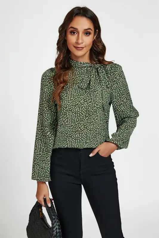 Floral Print Side Tie Blouse Top In Olive - FS Collection