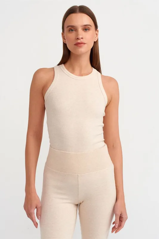 Ribbed Halterneck Sleeveless Blouse - Dilvin
