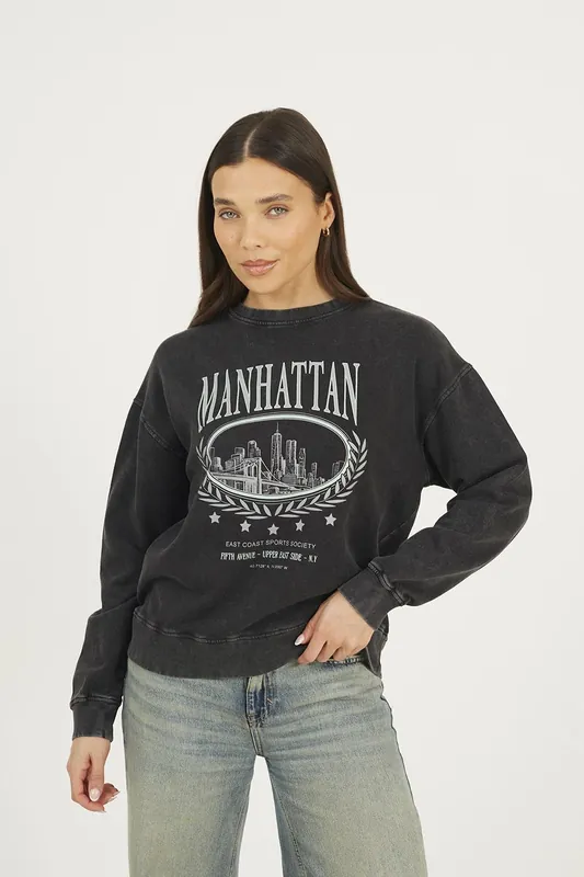 Acid Wash Embroidered Sweatshirt - Brave Soul