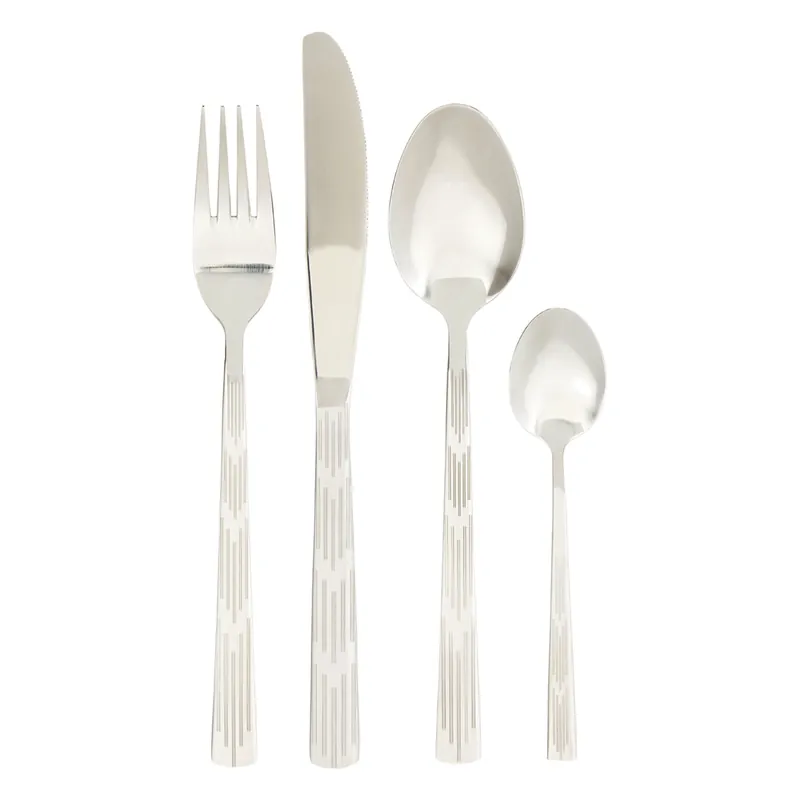24Pc Cutlery Set, Elegant Silverware Cutlery Set, Modern Stainless Steel Cutlery Set with Etched Detail - Orsina