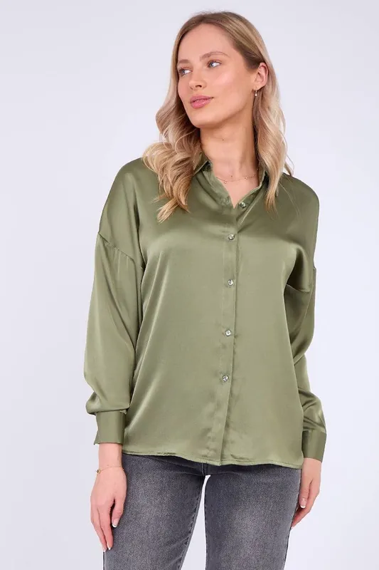 Sage Green Satin Oversized Shirt - Love Sunshine