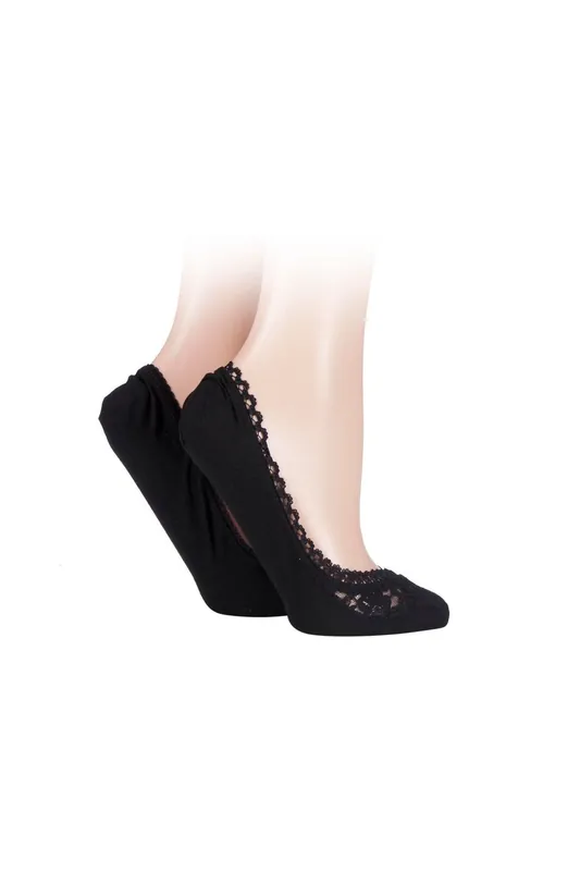 2 Pair Lacy and Plain Fashion Shoe Liners - ELLE
