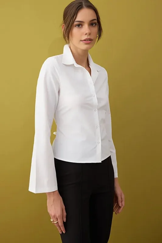 Fitted Button-Through Shirt with Corset Waist Detail