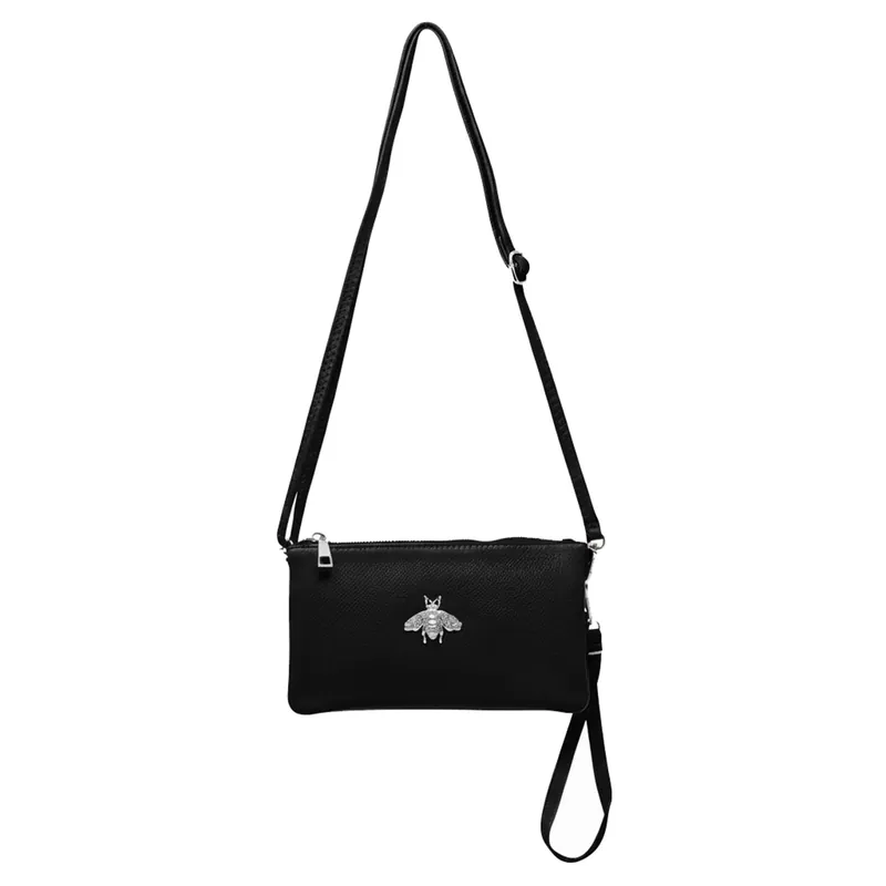 Double Zip Wristlet Crossbody Purse Bag With Detachable Straps - Kitise