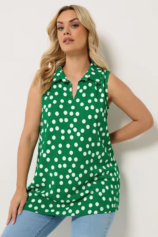 Polka Dot Collared Vest Top - Yours
