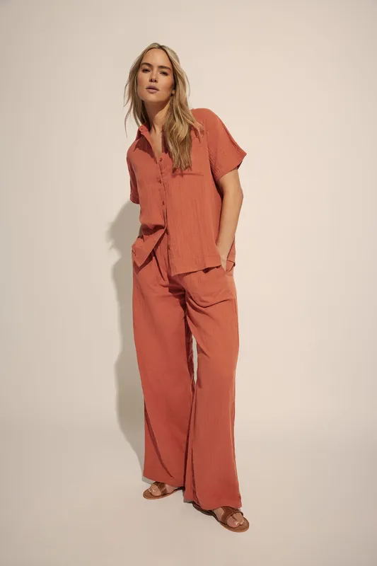 Tall Cheesecloth Wide Leg Trousers - Long Tall Sally
