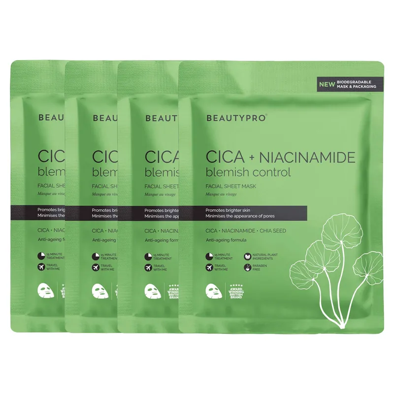 Cica + Niacinamide Blemish Control Sheet Mask - Pack Of 4