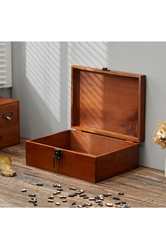 Vintage Wooden Storage Box with Hinged Lid and Lock Clasp - Living and Home