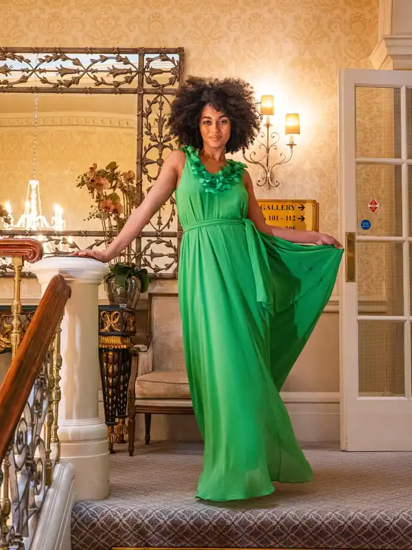 Leaf Detail Maxi Dress In Green - Liquorish
