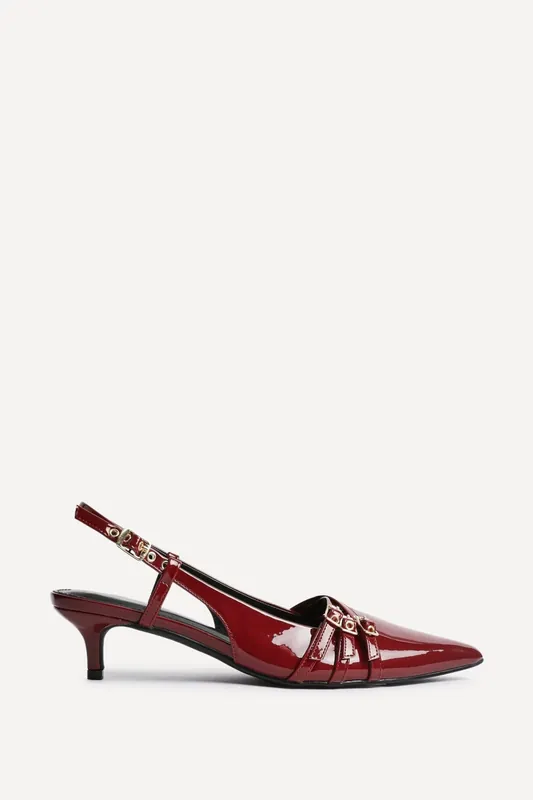 Retro Burgundy Patent Kitten Court Heels - Linzi