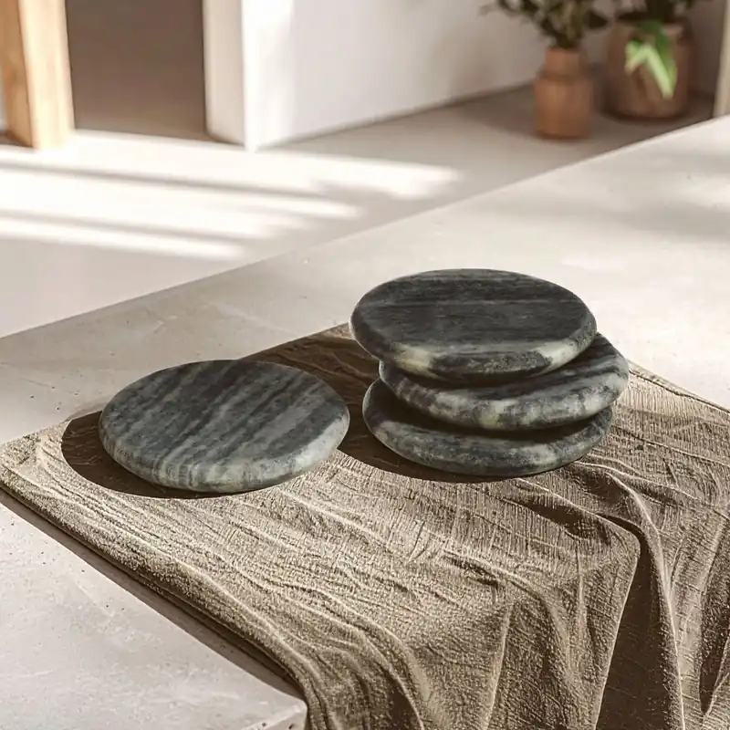Set Of 4 Grey Marble Round Coasters - Orsina