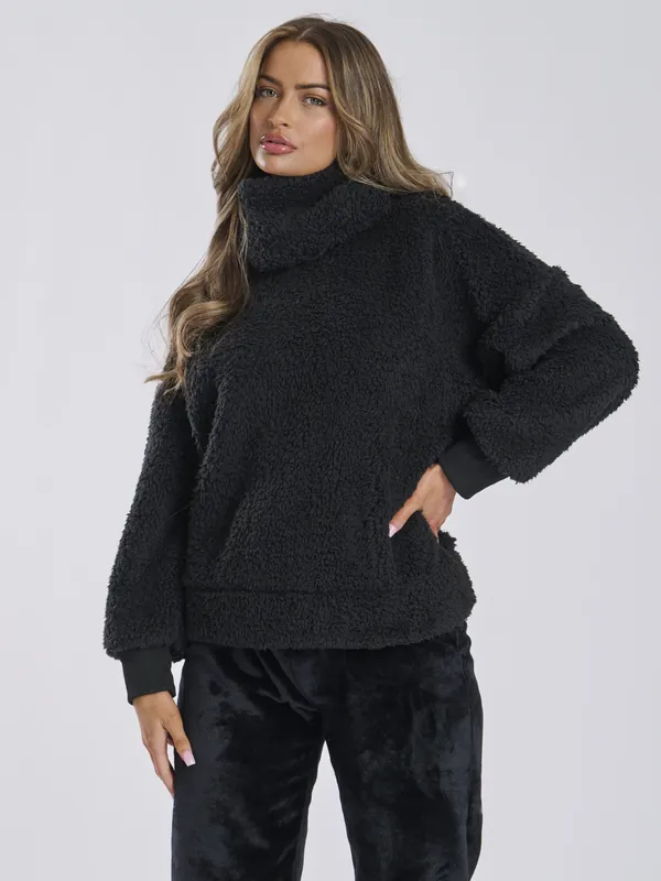 Borg Removeable Snood Jumper & Luxury Fleece Jogger Lounge Set - Loungeable