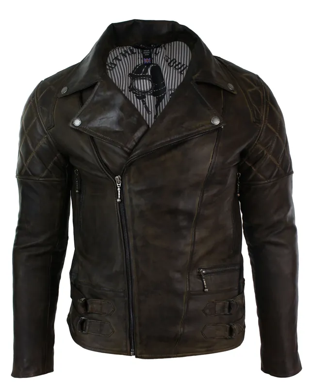 Cross Zip Biker Leather Jacket - TruClothing