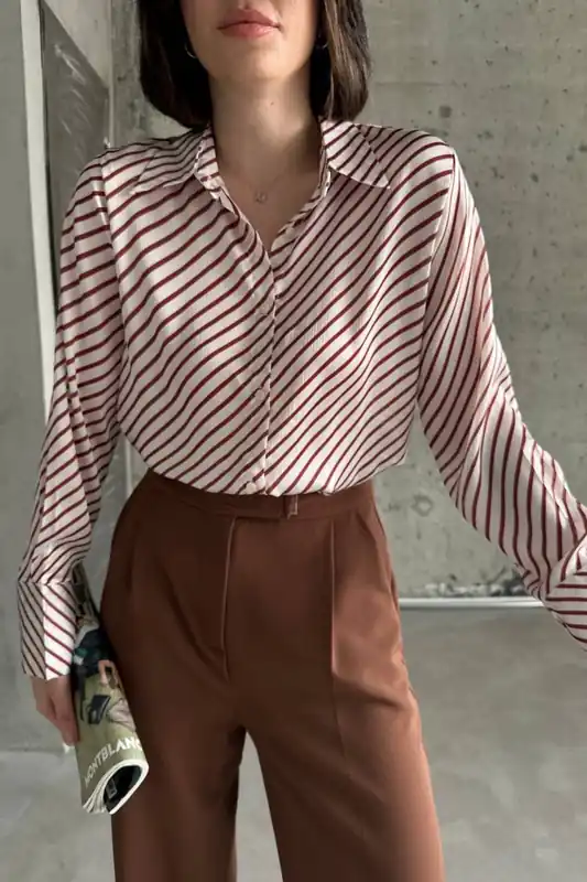 Striped Button-Up Shirt with Shirt Collar