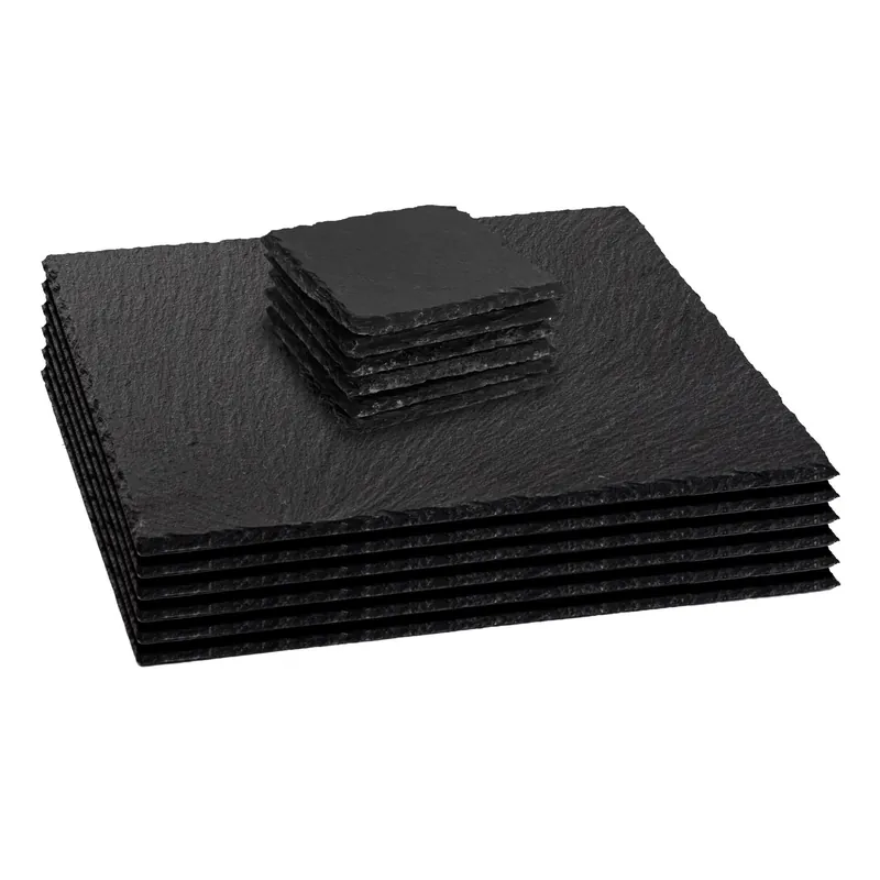 12 Piece Square Slate Placemats & Coasters Set - Argon Tableware