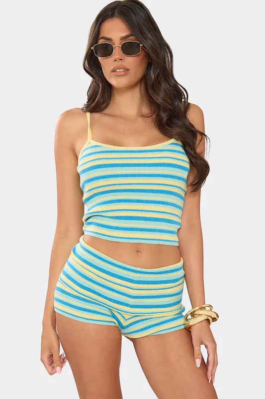 Strappy Scoop Neck Striped Knit Vest - EGO