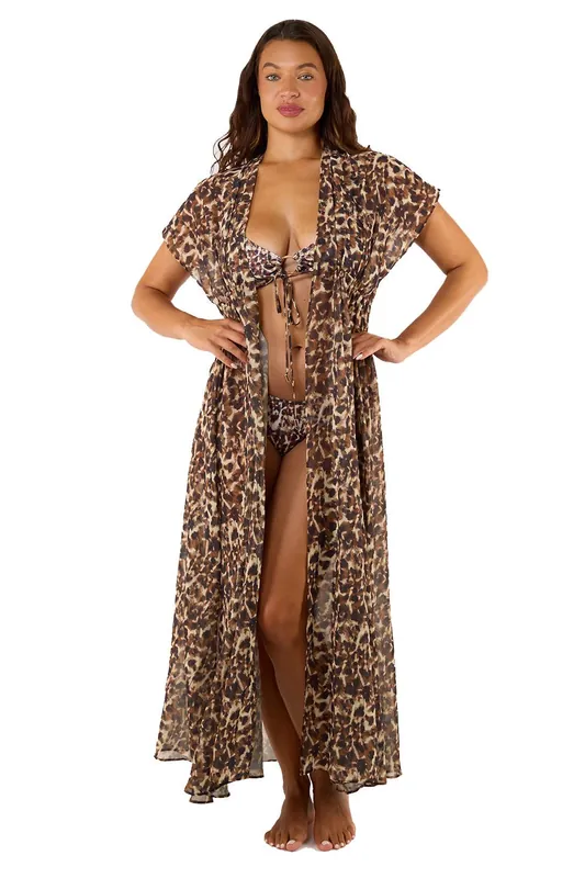 Zarah Animal Print Georgette Long Beach 'Kaftan' - Wolf & Whistle
