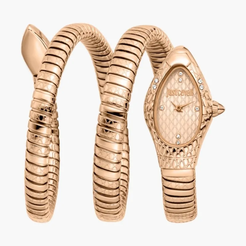 Snake Rose Gold Color Rose Gold Dial Rose Gold Stainless Steel Watch - Just Cavalli