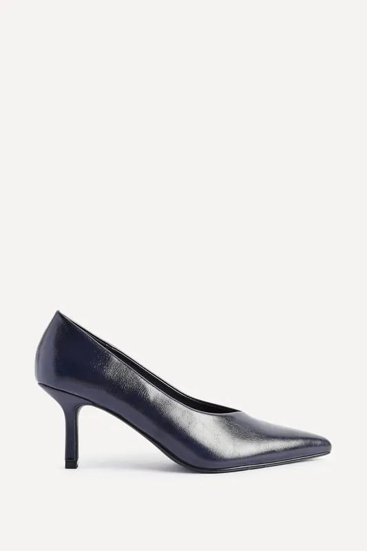 Bellamy Navy Faux Leather V-Cut Vamp Court Heels