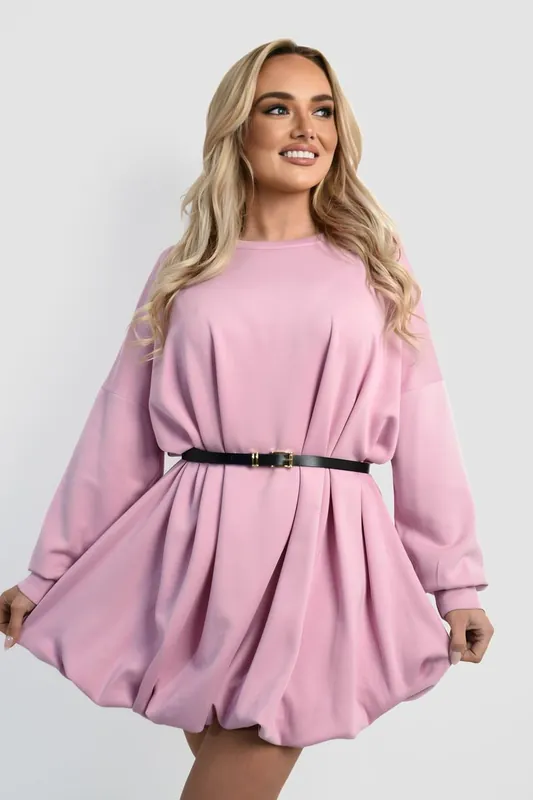 Nadia Belted Long Sleeve Mini Balloon Dress - IKRUSH