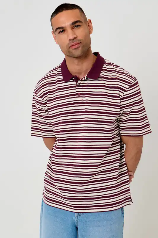 Relaxed Fit Stripe Polo Shirt - Threadbare