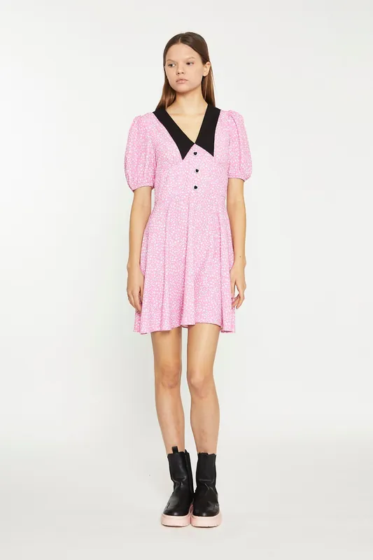 Contrast Collar Mini Dress - Shnoo