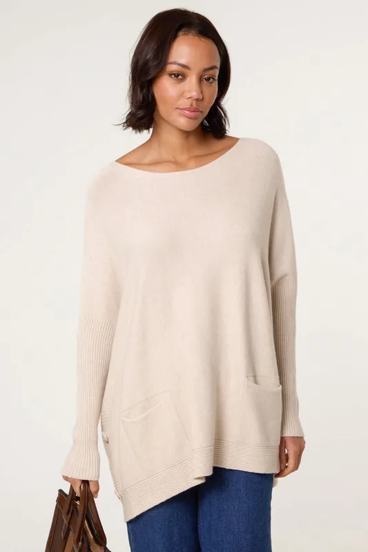Stone Boxy Jumper With Buttons - Blue Vanilla
