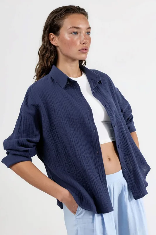 Textured Woven Cotton Button-Up Shirt
