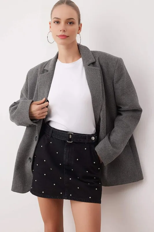 Mini Denim Skirt with Accessory Detail - WOVCOR