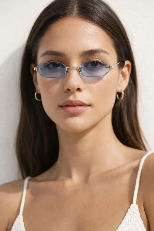 Rimless Oval Hexagon Sunglasses - SVNX