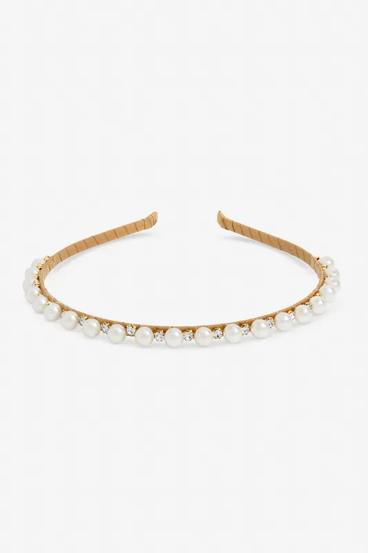 Gold Plated Pearl and Crystal Headband - Jon Richard