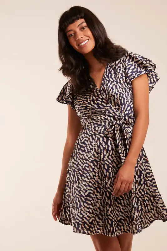 Wrap Ruffle Mini Dress - Blue Vanilla