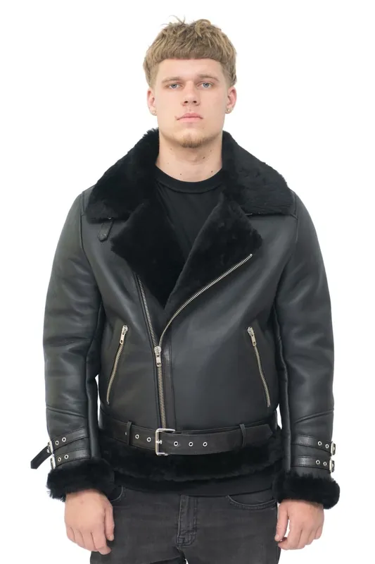 Sheepskin Leather Biker Jacket-Hayle
