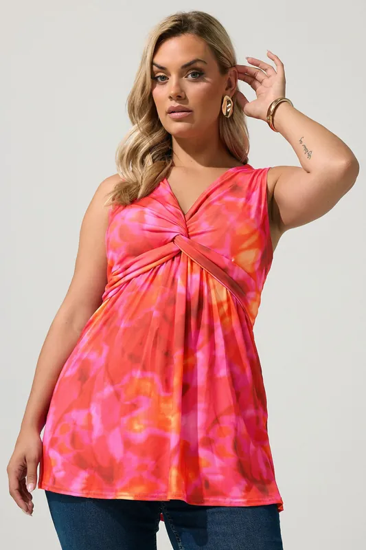 Abstract Sleeveless Knot Front Top - Yours