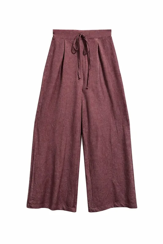 High Waist Wide Leg Palazzo Pants with Tie Detail - MixRay