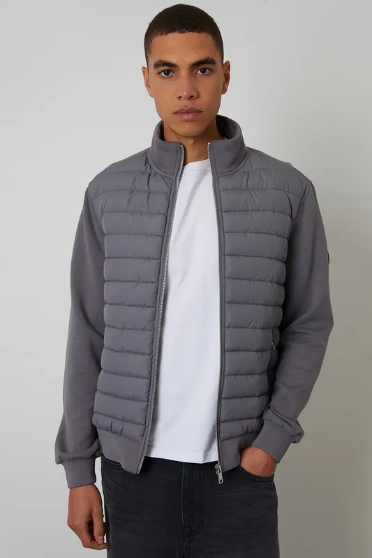 Quilted Hybrid Funnel Neck Jacket - Threadbare